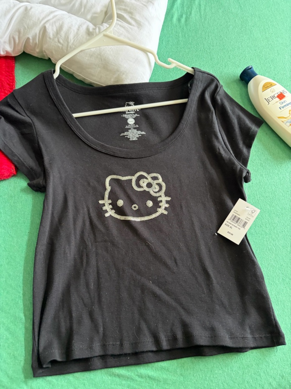 Sanrio Hello Kitty Black Short Sleeve Tee with Rhinestone Logo